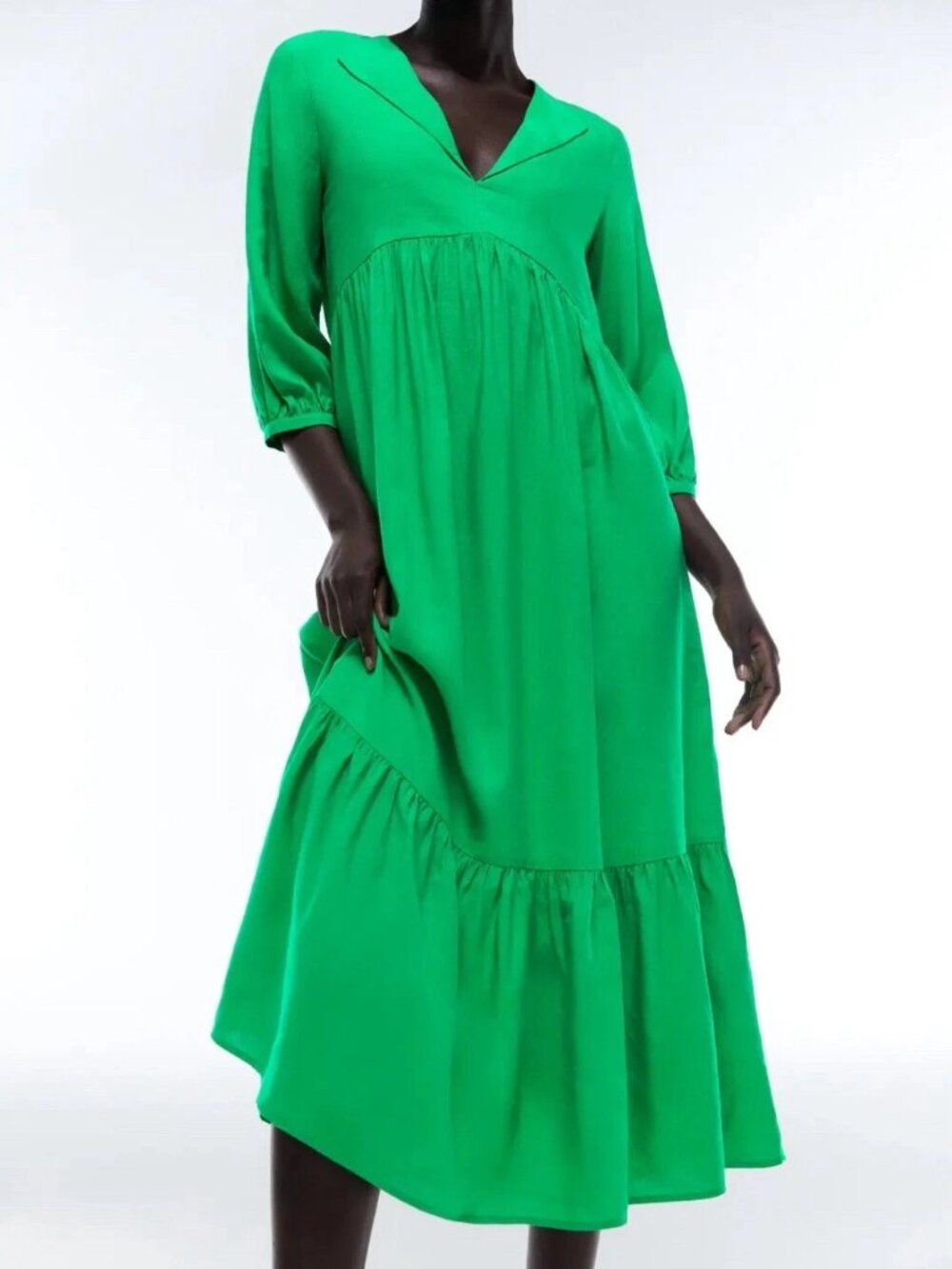 Zara Linen Blend Tiered Midi Tunic Dress Size XS